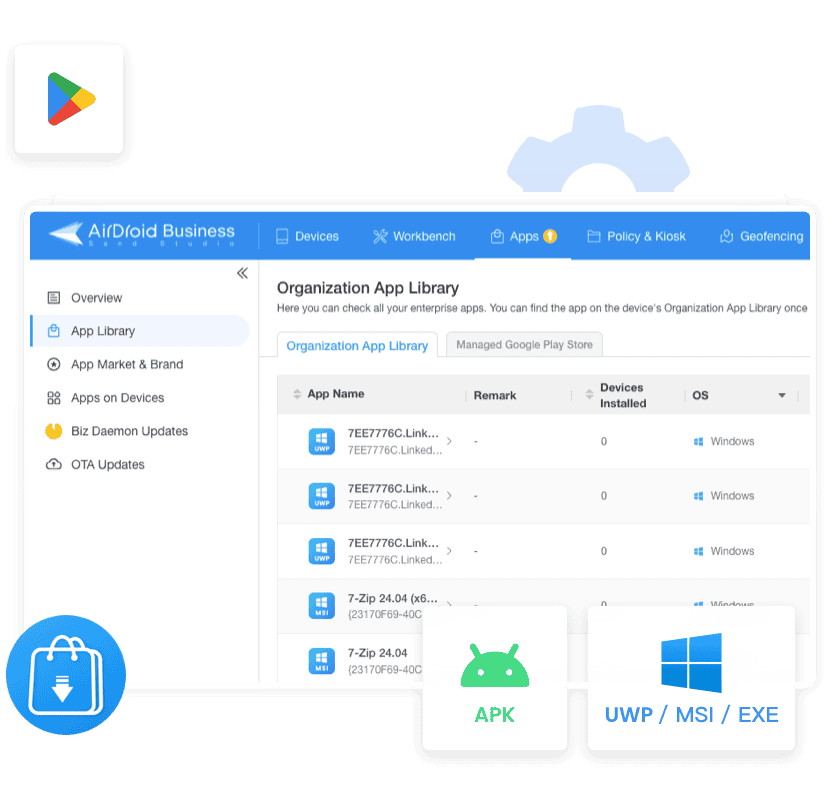 AirDroid Business support app management from Store & custom apps