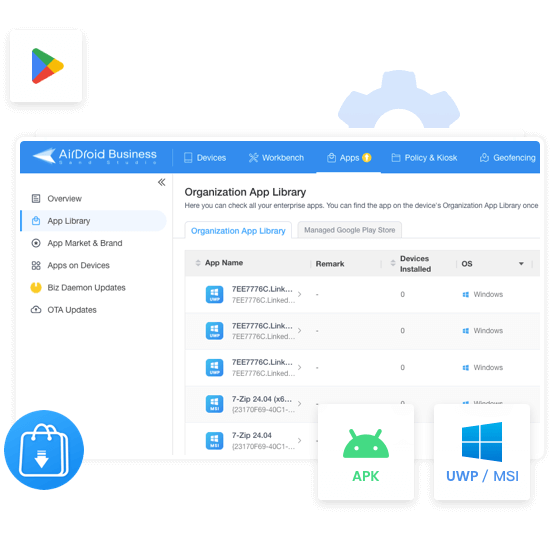 AirDroid Business accepte une gestion d'applications Google Play Store ou personnalisées